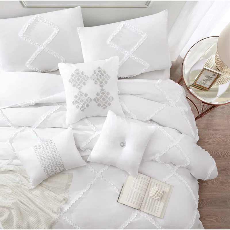 Alissar White Microfiber 7 Piece Comforter Set