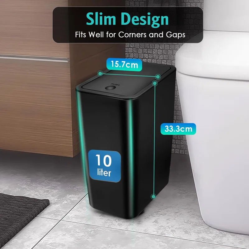 3 Pack 2.6 Gal Small Trash Cans Slim, dog proof. Plastic. For kitchen, bed, office. Fits under.