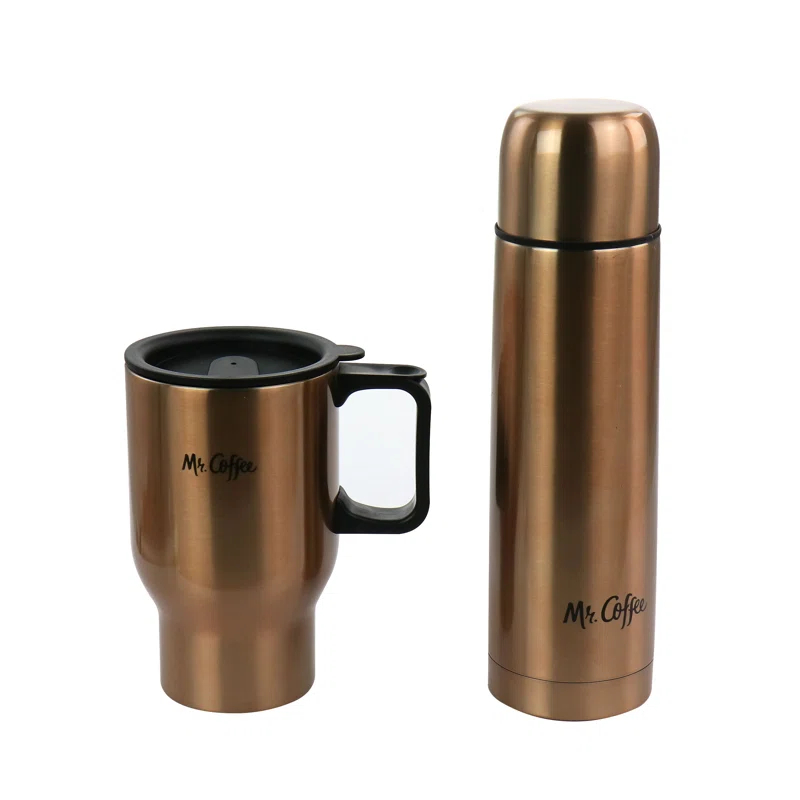 Mr. Coffee Double Wall Stainless Steel Water Bottle and Travel Mug Set