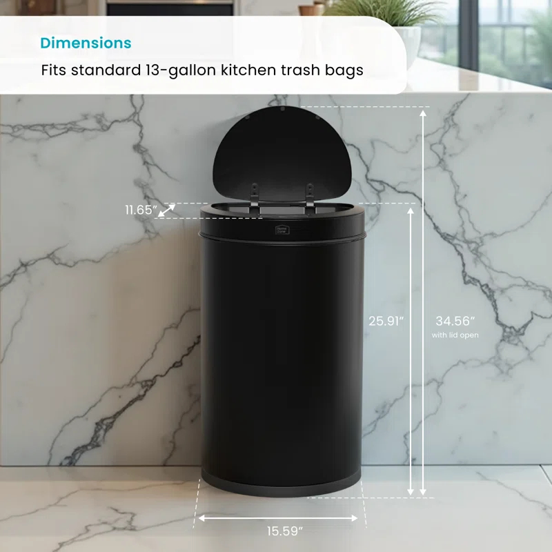 Home Zone Living 13 Gallon Automatic Trash Can With Motion Sensor, Black