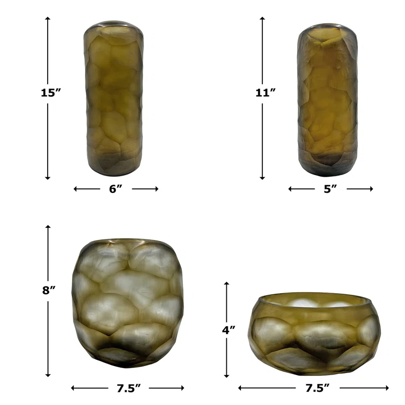 Bergamo Art Set of 4 Decorative Handmade Glass Rustic Artistry Vase in Brown