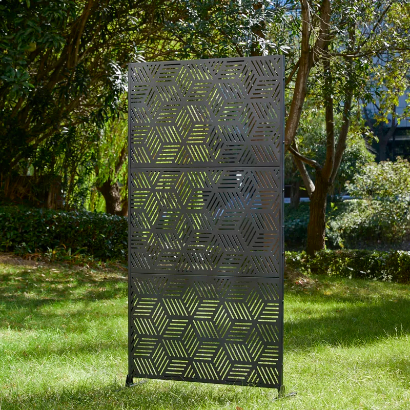 Glitzhome Geometric Privacy Screen Fence Panel Room Divider with Riser Feet