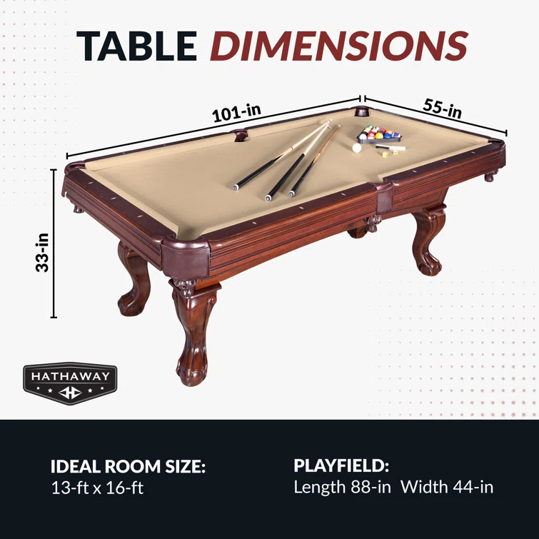 Hathaway Games Hathaway Augusta 8 Ft Furniture Pool Table – Includes Cue Sticks, Billiard Balls – Classic Design Perfect for Family, Home, Dining, or Living Room