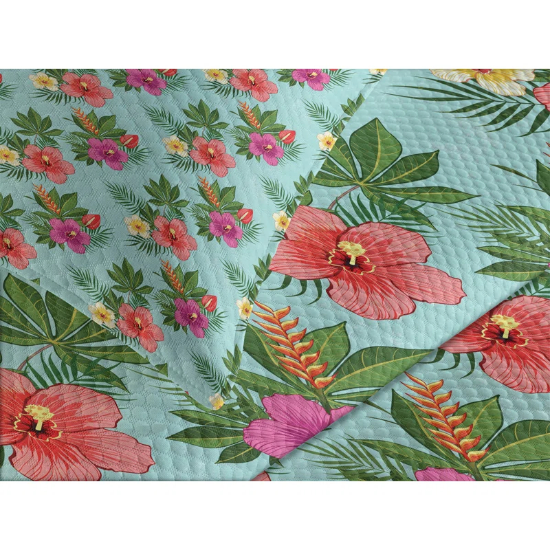 Ambesonne Ambesonne Hawaii Bedspread Set Blooming Hibiscuses Multicolor