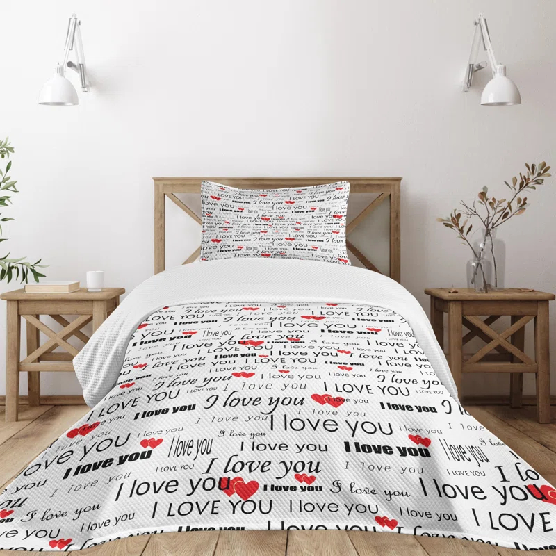 Ambesonne Ambesonne Romantic Bedspread Set Romance Couple Love Vermilion Black White