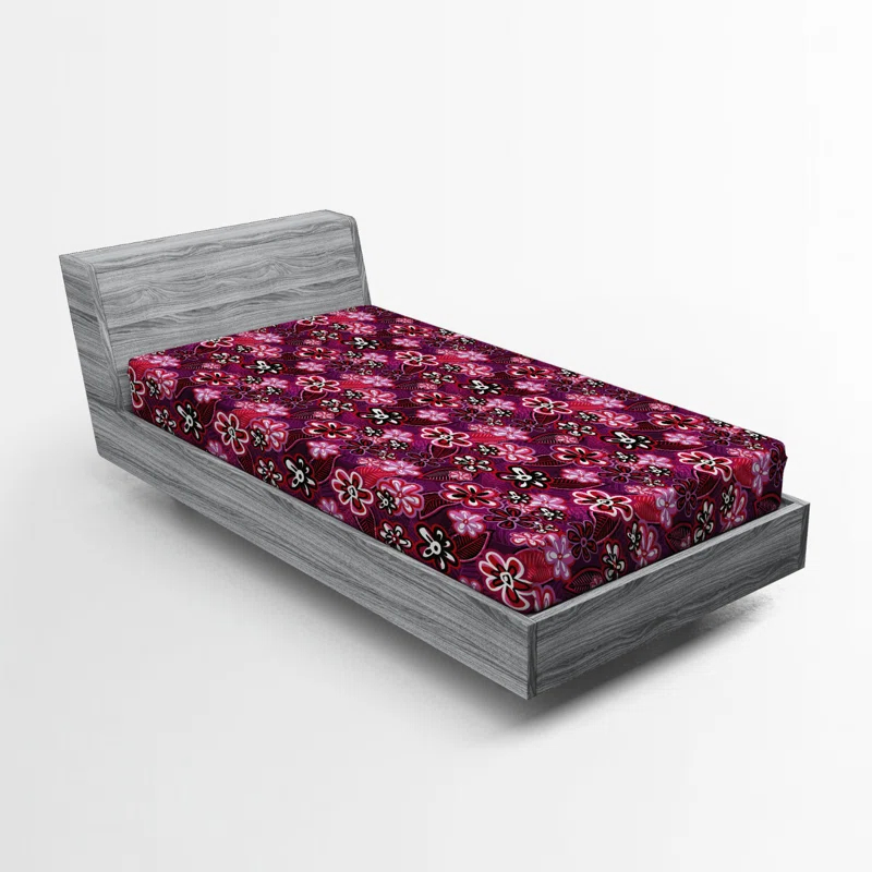 Ambesonne Microfiber Floral Fitted Sheet
