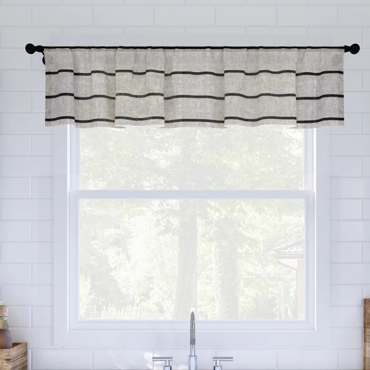 Clean Window Clean Window Aso Twill Stripe Linen Blend Sheer Rod Pocket Kitchen Curtain Valance