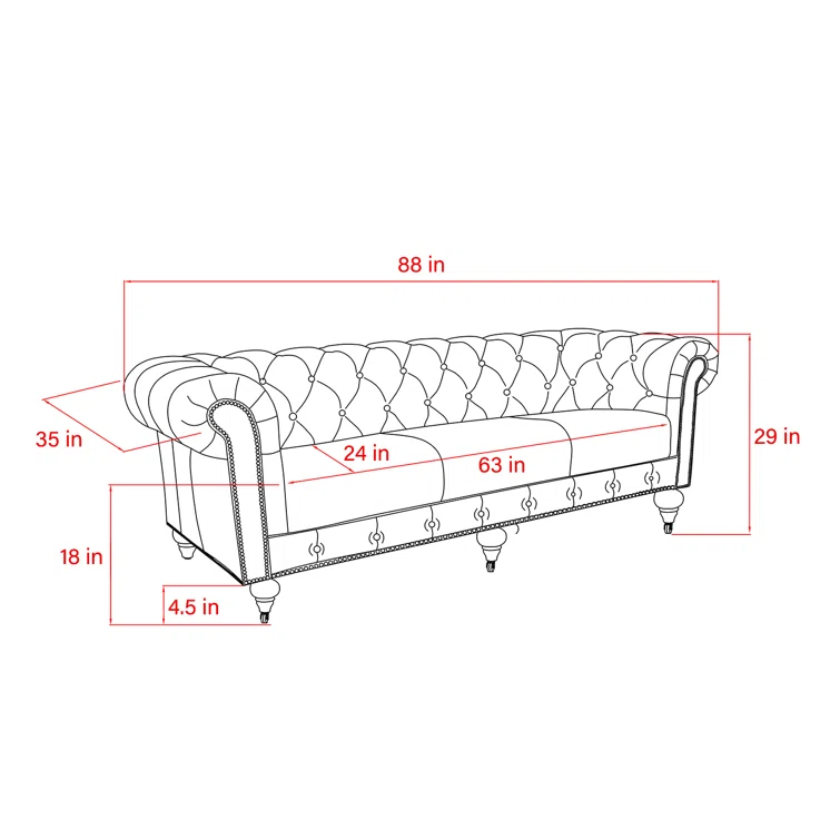 Pasargad Paris Club 88'' Leather Sofa