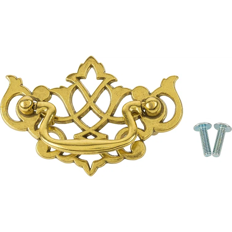 UNIQANTIQ HARDWARE SUPPLY Queen Anne Chippendale Satin Brass Drawer Bail Pull ( Centers: 2-1/2" )