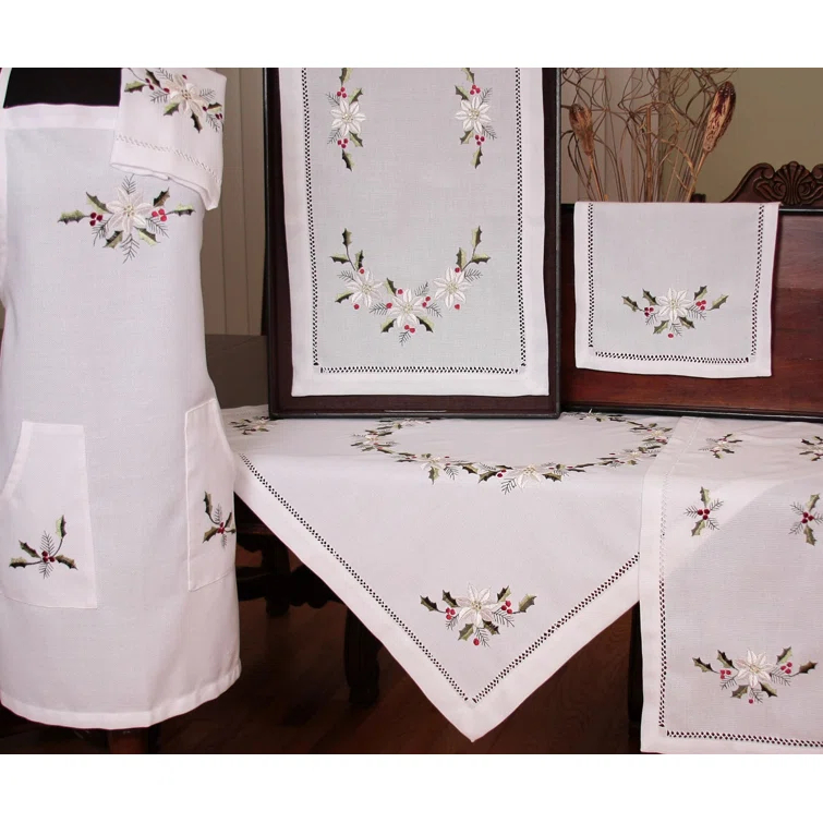 The Holiday Aisle® Samuelson Embroidered Hemstitch Table Topper
