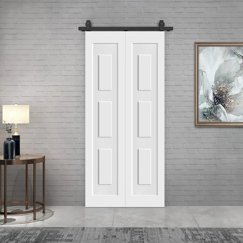 Calhome 3 Panel Shaker Composite Bi-Fold Door with Sliding Barn Door Hardware Kit