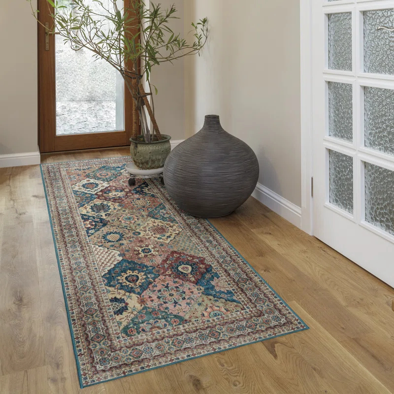 Gertmenian Crystal Print Cinzia Washable Digital Print Traditional Patchwork Border Area Rug