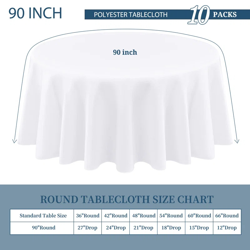 Hokku Designs 10 Packs Premium Round Tablecloth 90 Inch White Polyester Table Cloth Bulk Washable Polyester Fabric Tablecloths Table Cover For Wedding Party Banquet Buffet Table Holiday Dinner (White, 90 Inch)