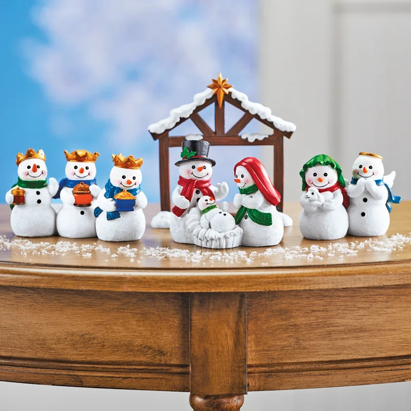 Ophelia & Co. Hand-Painted Snowman Nativity Scene 4-Piece Set