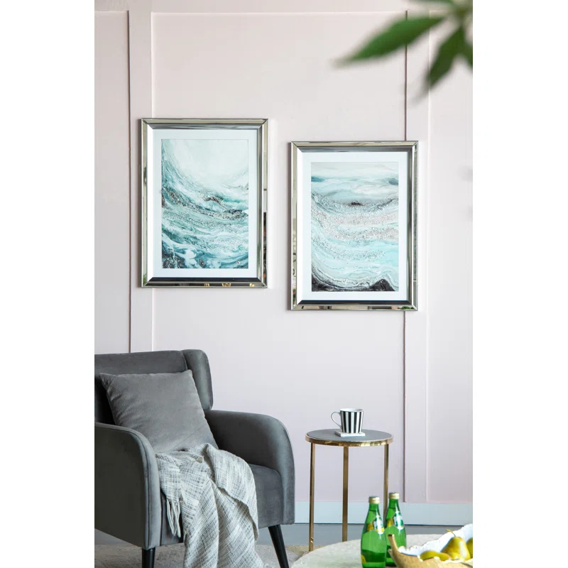 A&B Home Aurora Crystal Mirror Framed Wall Art - Set Of 2 -  23.5" X 31.5" - Blue/White/Beige (Set of 2)