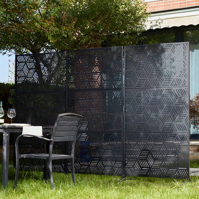 Glitzhome Geometric Privacy Screen Fence Panel Room Divider with Riser Feet