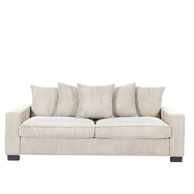 Latitude Run® 3 Seater Corduroy Sofa with 5 Matching Toss Pillows for Modern Living Room