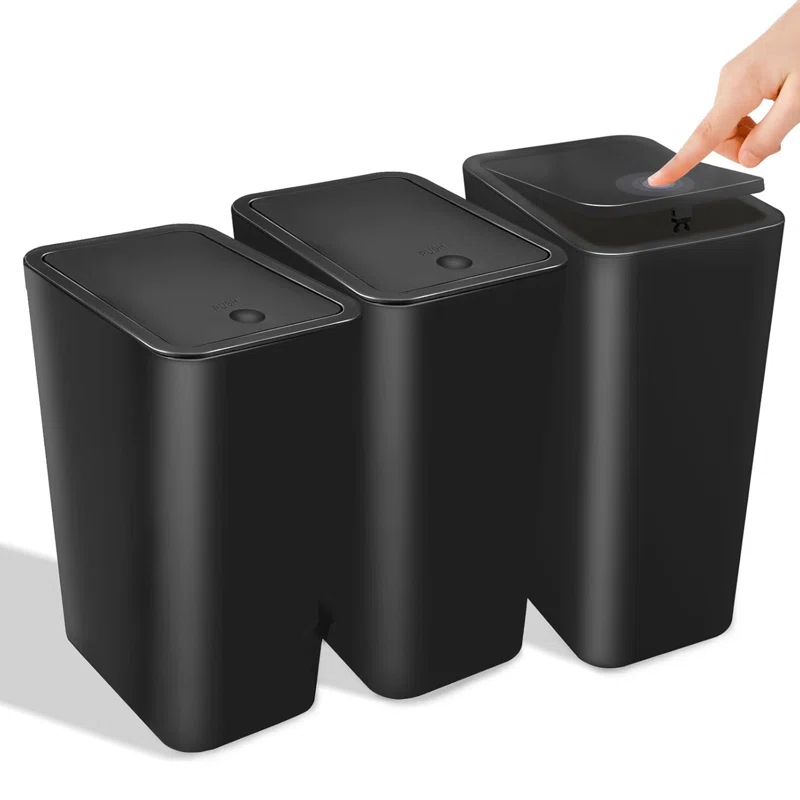 3 Pack 2.6 Gal Small Trash Cans Slim, dog proof. Plastic. For kitchen, bed, office. Fits under.