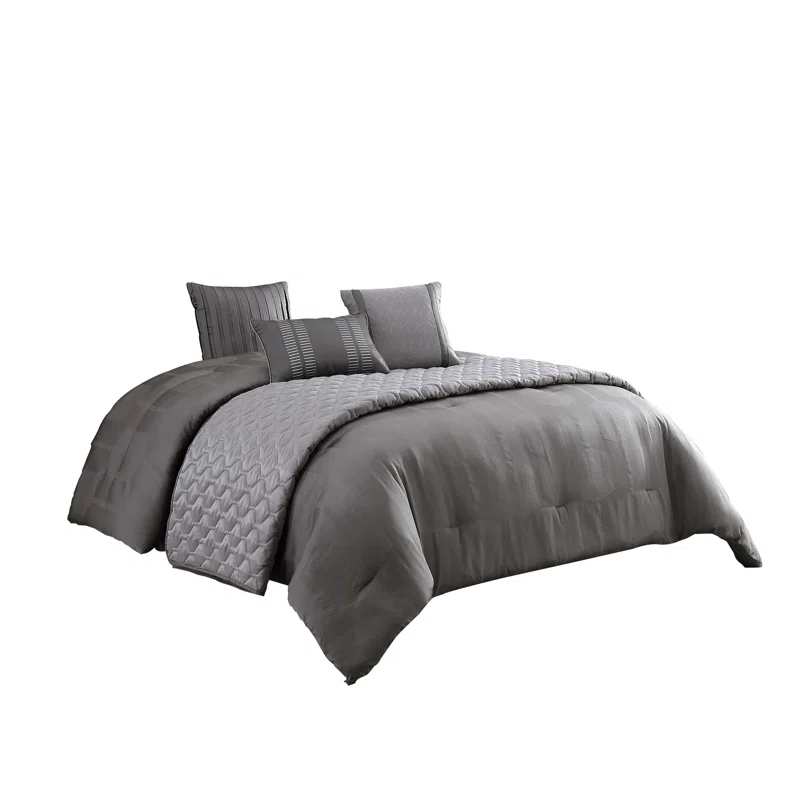 Benjara Gray Microfiber 10 Piece Comforter Set