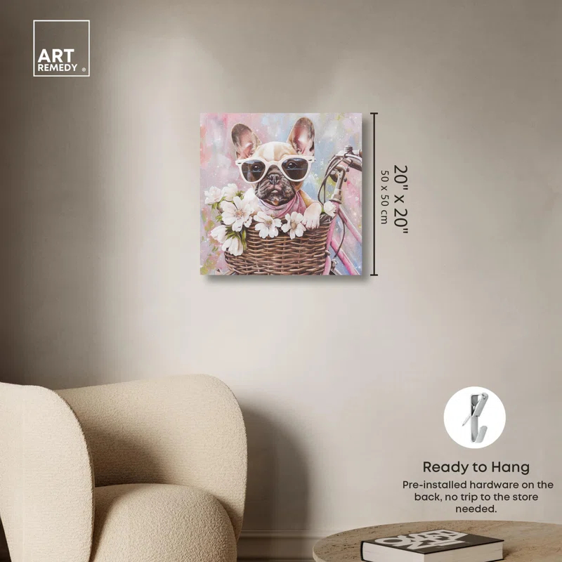 Art Remedy Frenchie Bike Basket Canvas Kids Art Prints by Art Remedy
