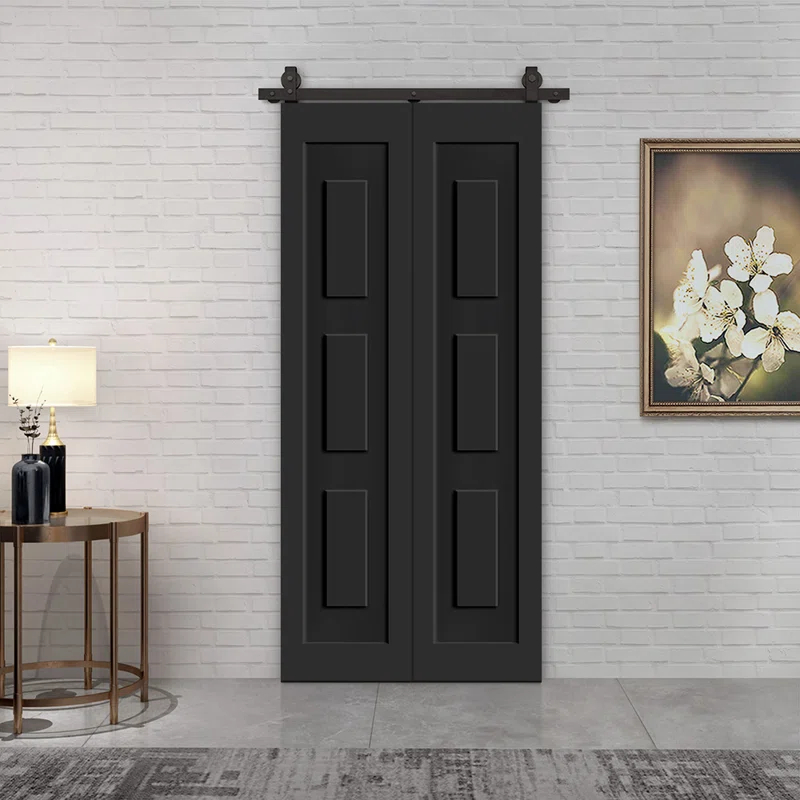 Calhome 3 Panel Shaker Composite Bi-Fold Door with Sliding Barn Door Hardware Kit