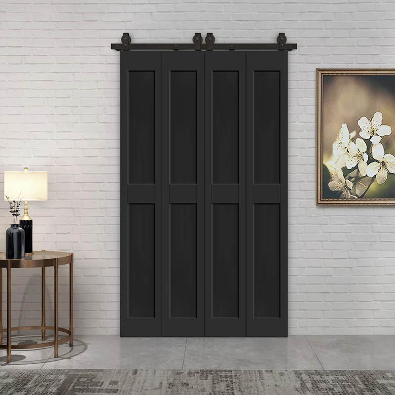 Calhome 2 PANEL Shaker Composite Double Bi-Fold Door with Barn Door Hardware Kit