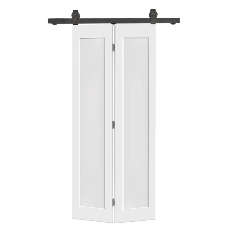 Calhome 1 Panel Shaker Composite Bi-Fold Door with Sliding Barn Door Hardware Kit