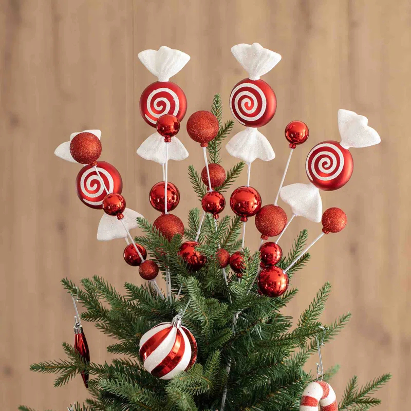Glitzhome 178 Piece Christmas Ornaments , 4 Piece Candy Picks and 9 Piece Ribbon Bow Sets