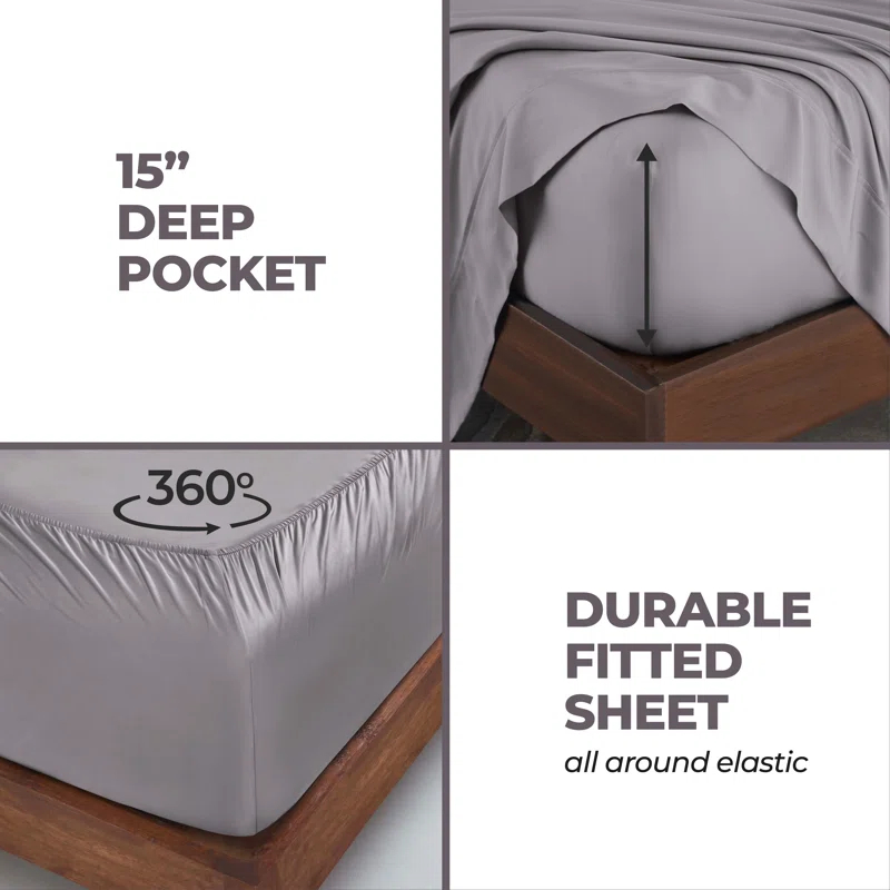 Superior Modal From Beechwood 300 Thread Count Lightweight Cooling Solid Deep Pocket Bed Sheet Set