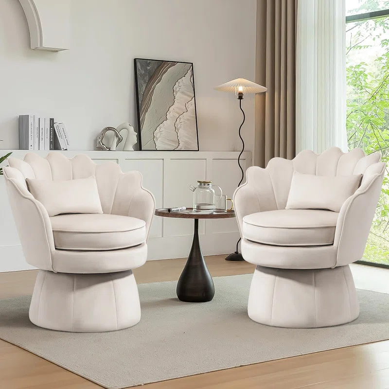 House of Hampton® Upholstered Velvet Swivel Barrel Accent Chair (Set of 2)