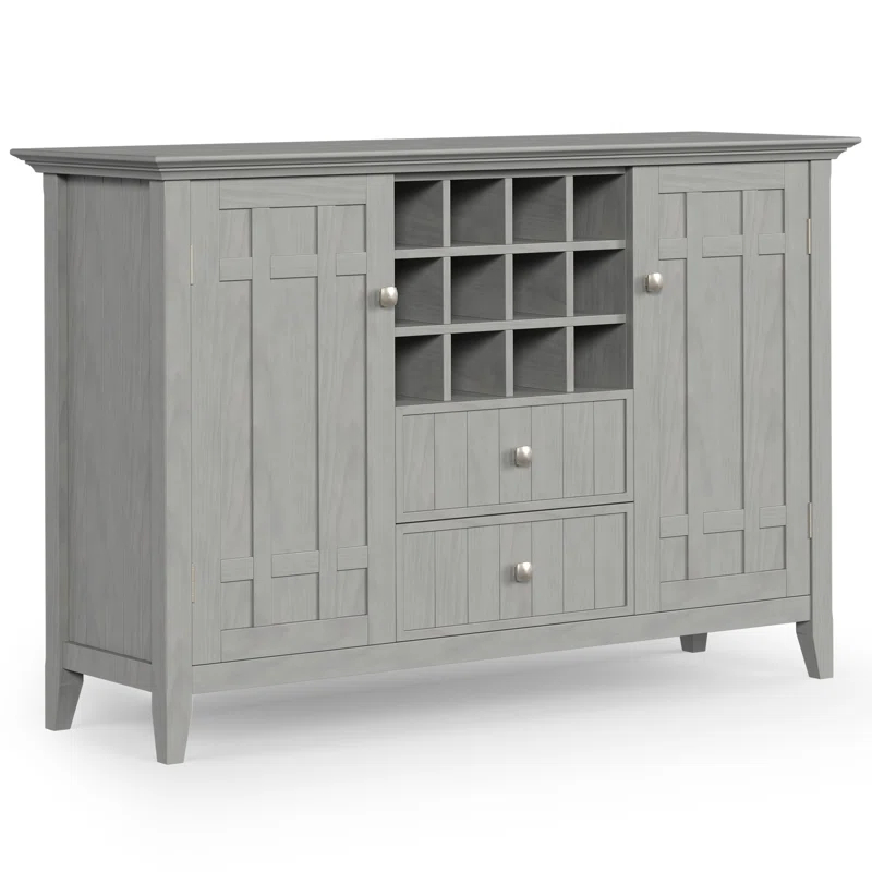 Simpli Home Bedford 54"W Solid Wood Sideboard Buffet and Wine Rack, 2 Drawers, and 2 Cabinets