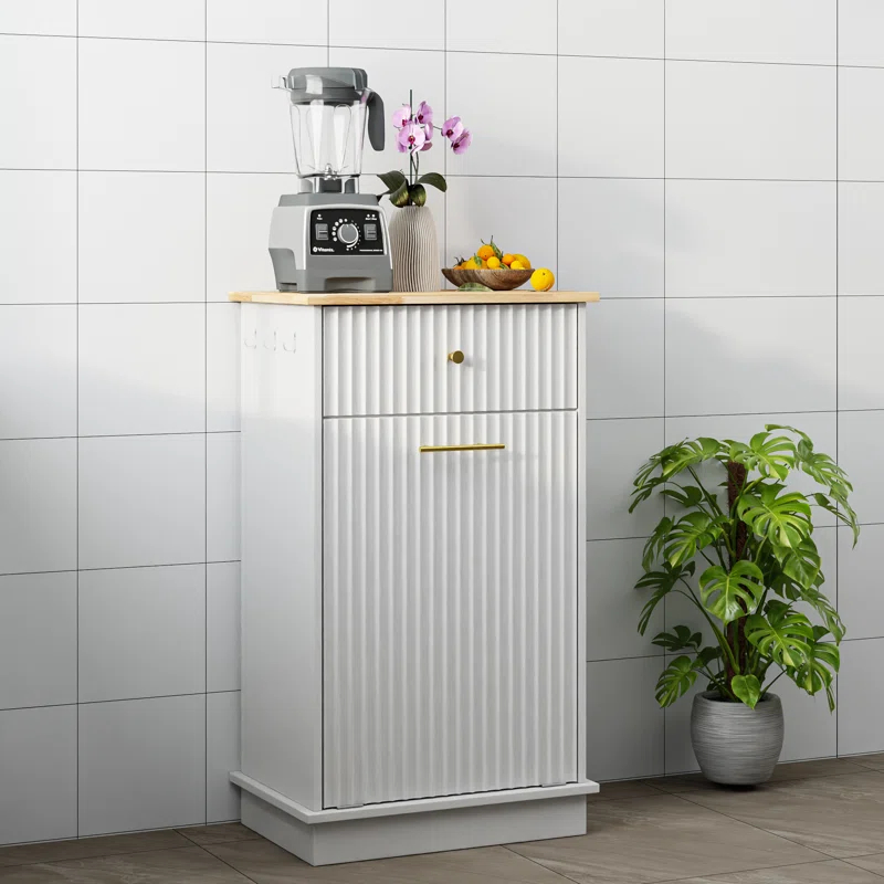 Alaulm 10 Gallons Tilt out Trash Can Cabinet with Drawer, Freestanding Kitchen Trash Can Cabinet (Not Include Trash Can)