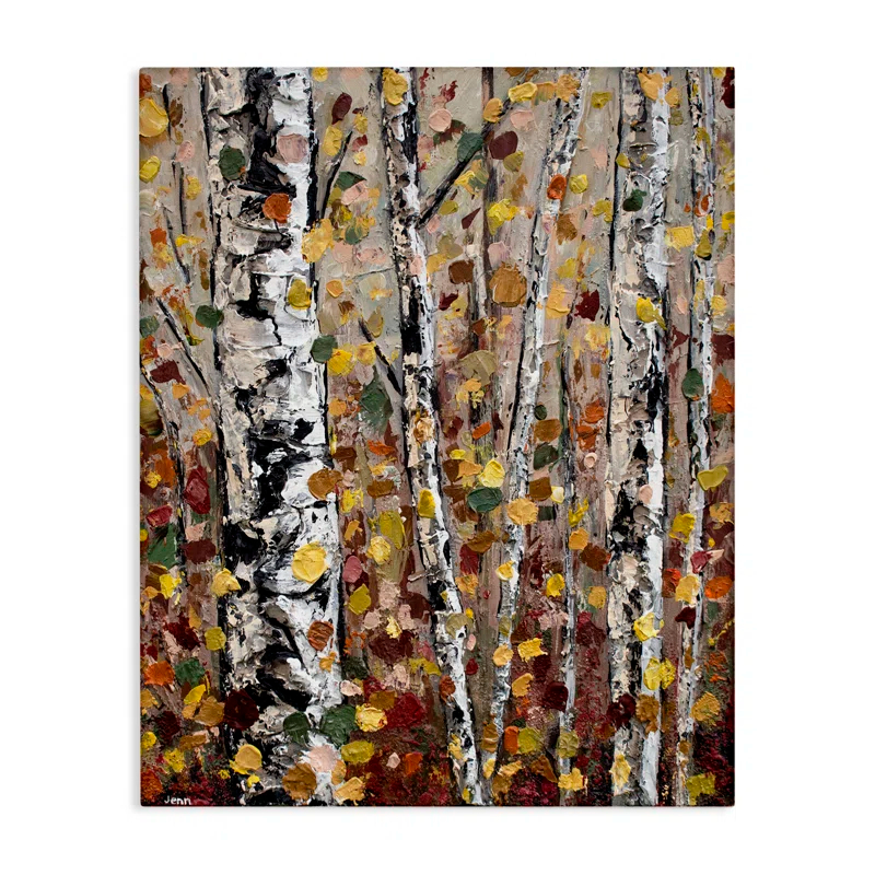Stupell Industries " Autumn Birch Trees Abstract Leaves " by Jen Seeley Painting Print
