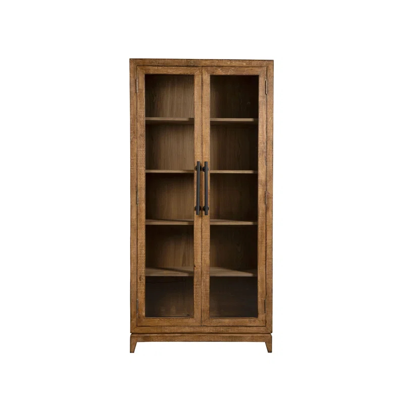 Benjara Orla Tall China Cabinet, 2 Glass Doors, Antique Brown Reclaimed Wood