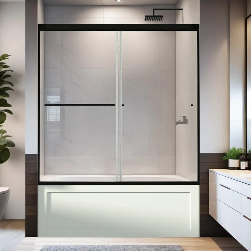 56 - 60 in. W x 58 in. H Semi-Frameless Sliding Bathtub Door in Finish with Clear SGCC Tempered Glass