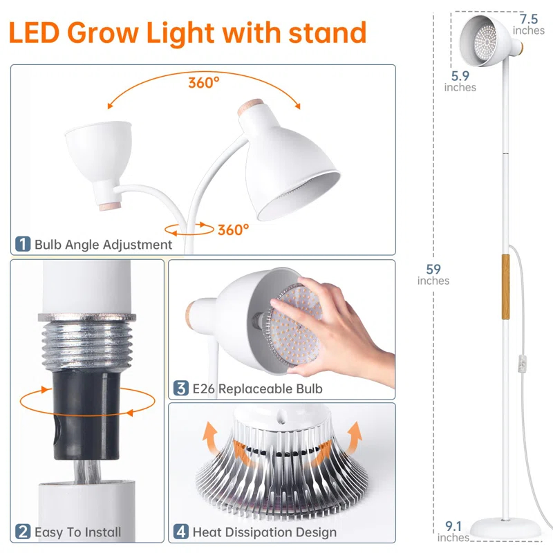 BTERAZ Floor Grow Lights For Indoor Plants Full Spectrum