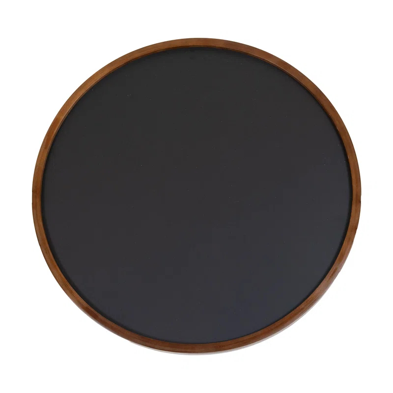 Inbox Zero Round Magnetic Wall Chalkboard With Rustic Brown Frame