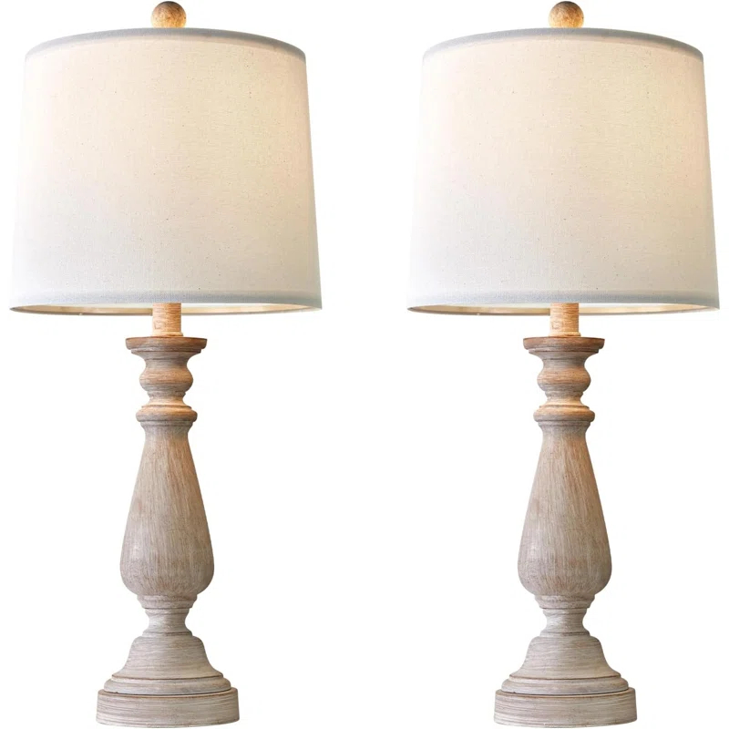 24.5" Mid Century Table Lamp Set Of 2 For Living Room Farmhouse Linen Bedside Lamps For Bedroom Kids Room Dorm Office Rustic Lamps For End Table Nigntstand Resin
