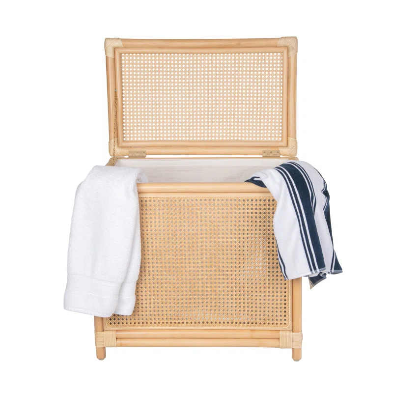 Kouboo Rectangular Rattan Cane Clothes Hamper and Laundry Basket with Removable Liner & Lid, 2 Loads