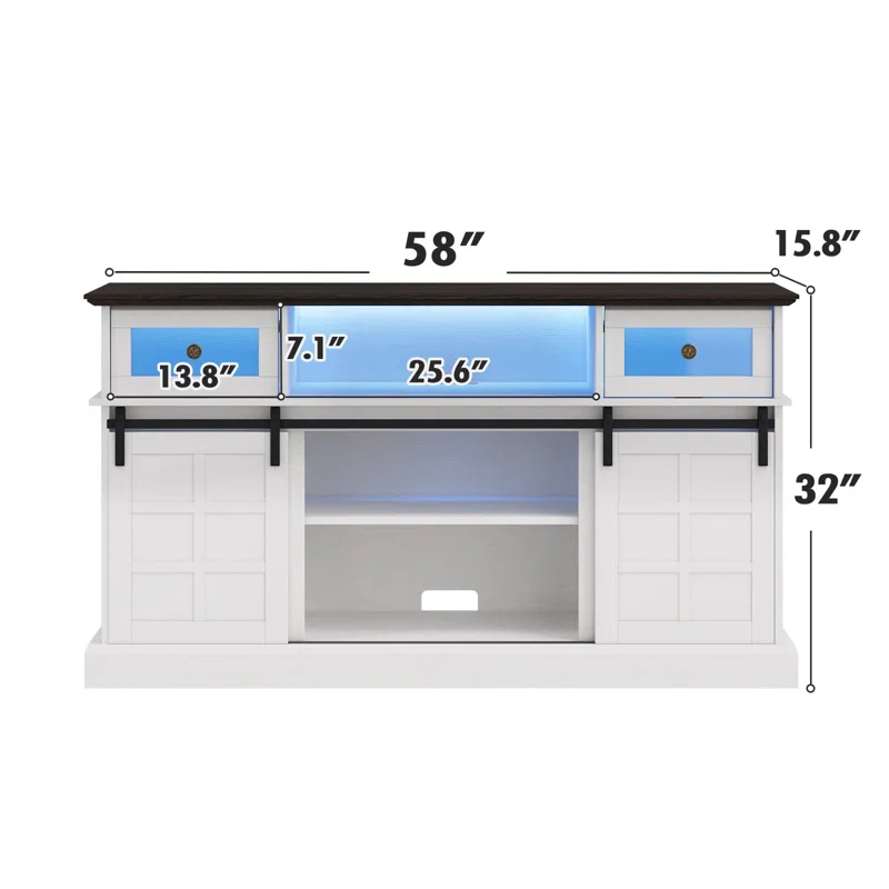 Farmhouse TV Stand W/LED Light, White TV Stand For 65 Inch Tvs, Entertainment Center TV Cabinet Stands With Flip Drawers, Sliding Barn Door TV Center Media Console Table For Living Room Bedroom