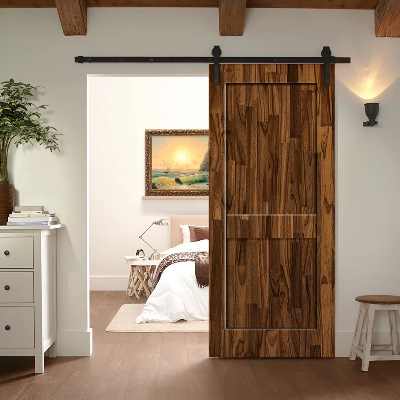 Calhome 2 Panel Shaker Stained Pine Wood Interior Sliding Barn Door with Hardware Kit