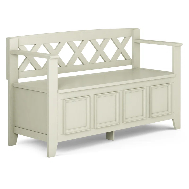 Simpli Home Amherst 48"W Solid Wood Entryway Storage Bench with Lift-Top Lid and Dual Compartments