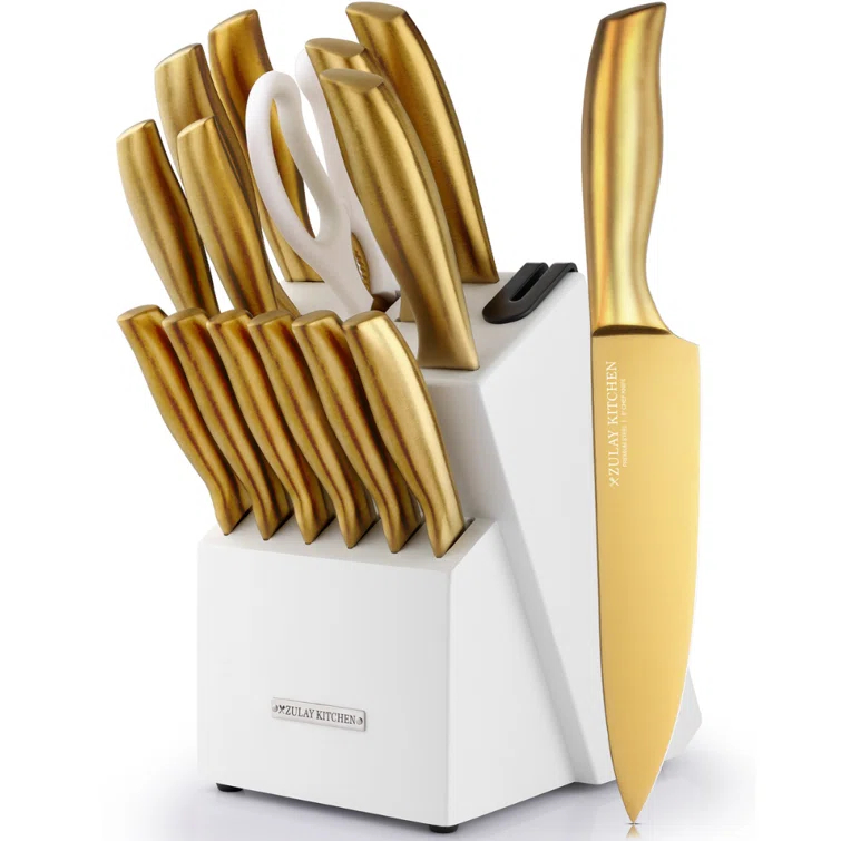 Zulay Kitchen Zulay Kitchen Premium 15-Piece Knife Set with Natural Wood Block and Built-in Sharpener