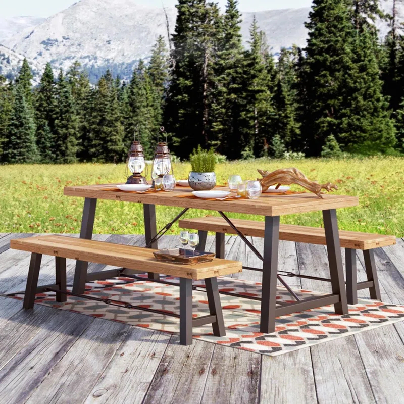 17 Stories 3-Piece Acacia Wood Outdoor Dining Set