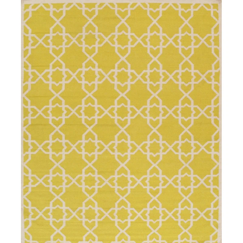 Pasargad Geometric Handmade Flatweave Wool Ivory/Yellow Area Rug