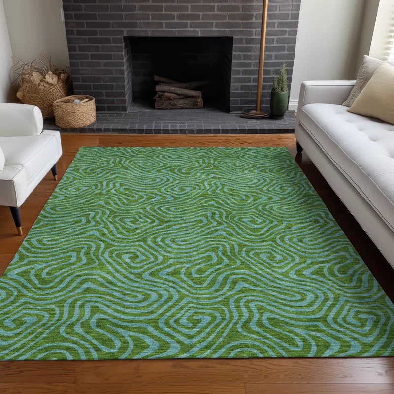 Machine Washable Indoor/Outdoor Chayden ACN1031 Green Rug
