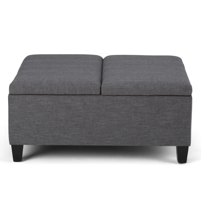 Simpli Home Ellis 36"W Upholstered Square Coffee Table Storage Ottoman with Split Lift Top