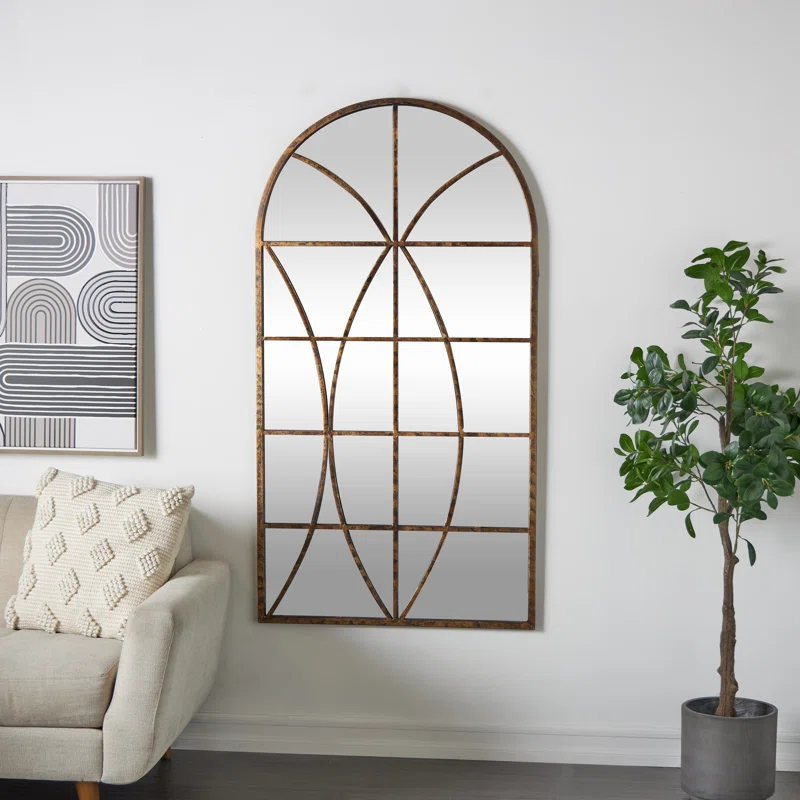 One Allium Way® Metal Window Pane Inspired Room Wall Mirror with Arched Top