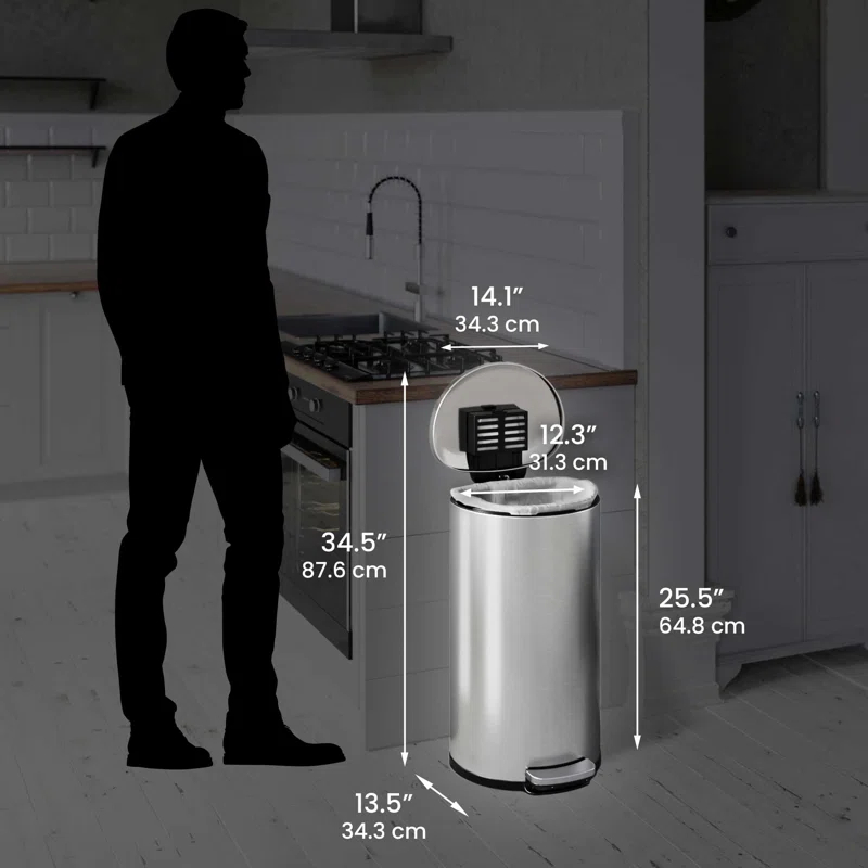 iTouchless Itouchless Softstep 8 Gallon Stainless Steel Step Trash Can With Odor Filter, 30 L Kitchen, Home, Office, Bathroom Pedal Garbage Bin, Removable Bucket