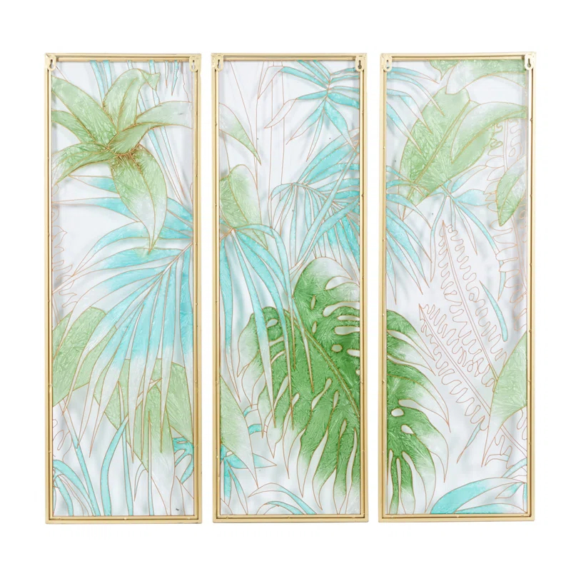 CosmoLiving by Cosmopolitan Cosmoliving By Cosmopolitan Set Of 3 Green Glass Wall Decor